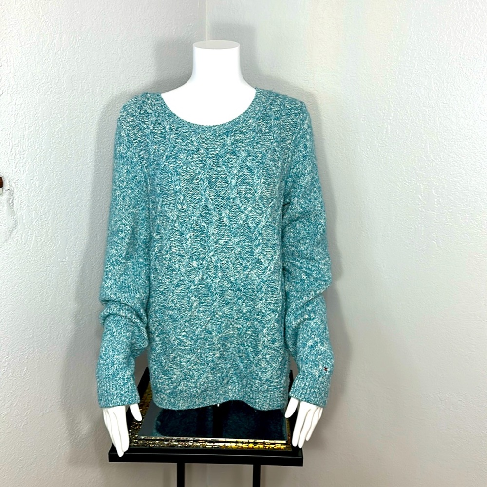 Tommy Hilfiger Turquoise Chunky Cable Knitted Sweater